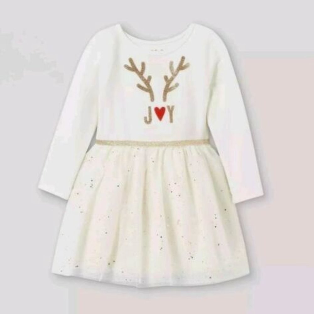 Cat & Jack Toddler Girls' Glitter Deer Long Sleeve Tutu Dress 12M